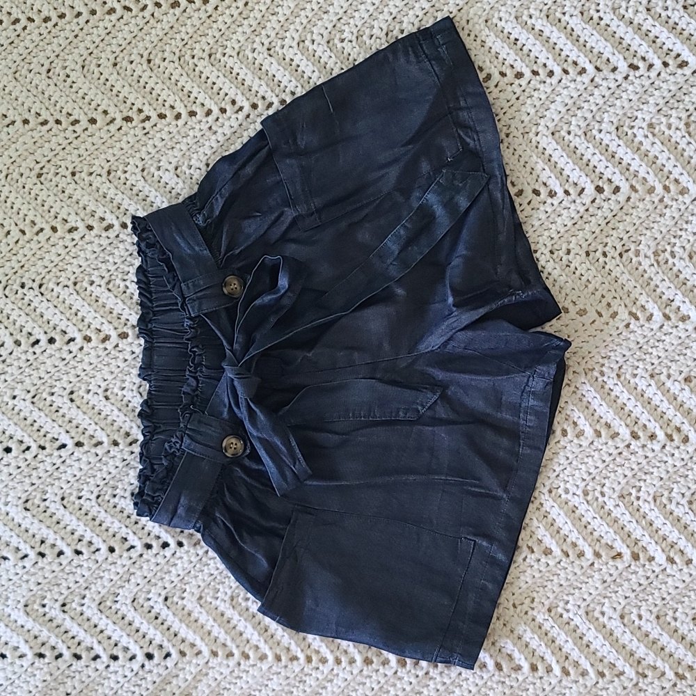 Blue tencel paper bag waistband shorts medium